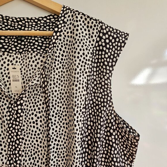 Talbots Womens Polka Dot Sleeveless Blouse XL Black White Lightweight Semisheer - Picture 7 of 10